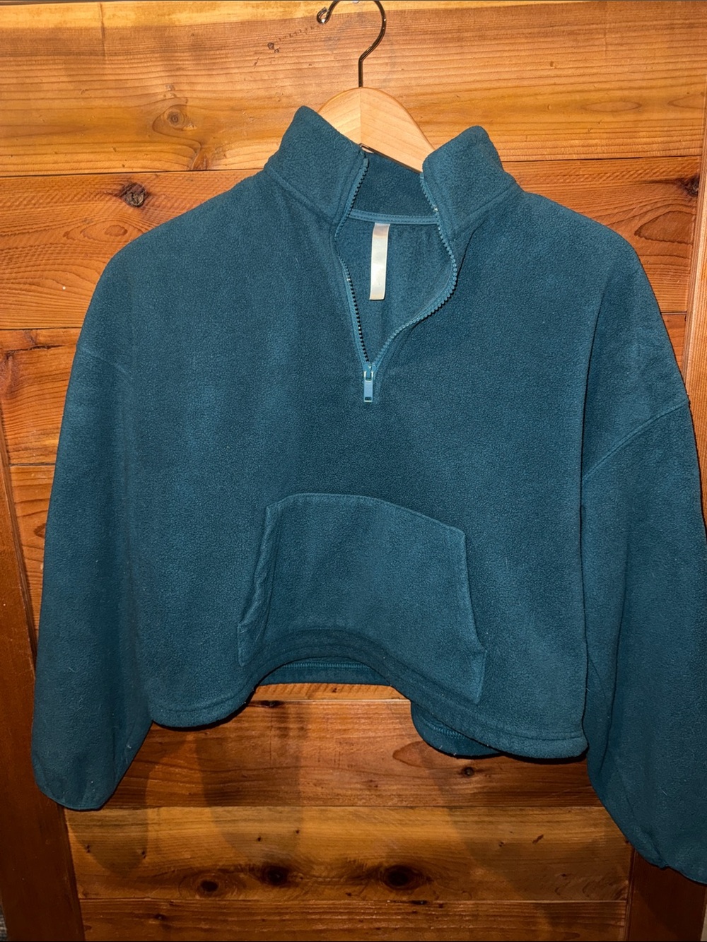 Fabletics Teal Cropped Quarter-Zip Fleece Pullover